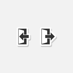 Exit and enter door with arrow symbol sticker isolated on gray background