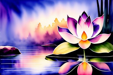 lotus flower in the night painting watercolor generative AI