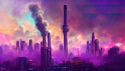 Night city skyline background. Generative Ai