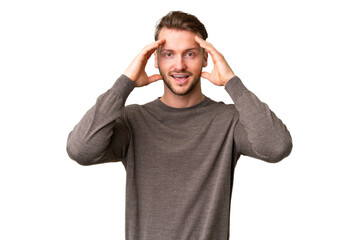 Fototapeta premium Young handsome caucasian man over isolated chroma key background with surprise expression