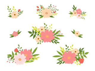 A set of flower arrangements and bouquets for printing stickers or making invitations