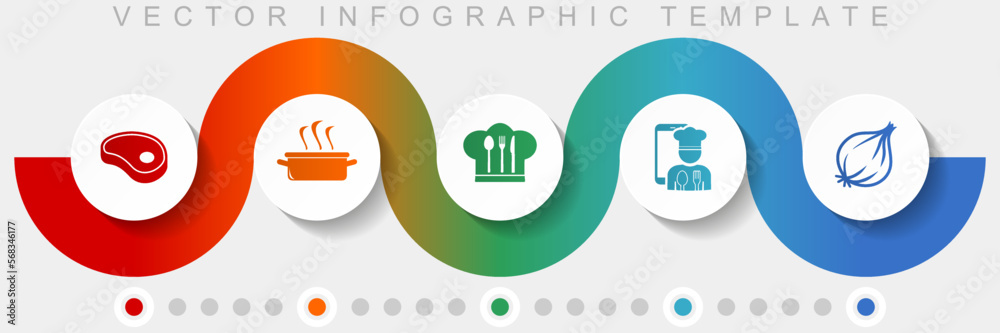 Aufkleber food infographic vector template with icon set, miscellaneous icons such as steak, pot, chef hat and