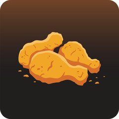 Fried chicken leg, vector illustration, isolated on black background.