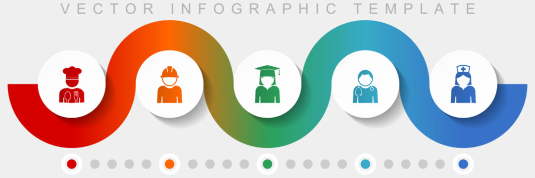 Human Resources Infographic Vector Template With Icon Set, Miscellaneous Icons Such As Chef, Worker, Student, Doctor And Nurse For Webdesign And Mobile Applications