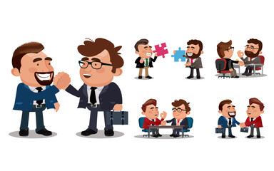 Teamwork. Office workers shaking hands after signing contract agreement