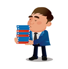 Businessman holds pile of office papers and documents