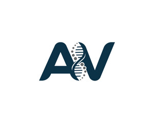 Abstract Letter AV DNA Biology Logo Concept. Creative Science, Laboratory and Biotechnology Vector Icon. - obrazy, fototapety, plakaty
