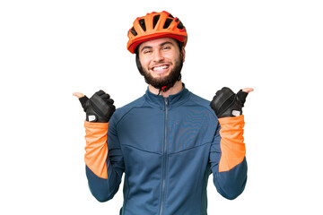 Young cyclist man over isolated chroma key background with thumbs up gesture and smiling - obrazy, fototapety, plakaty