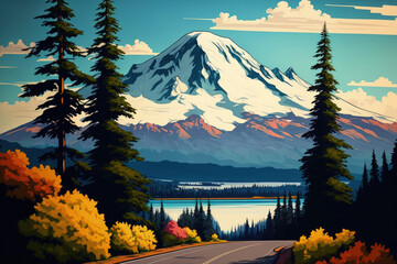 On a nice, clear day, Victoria, British Columbia, Canada can see Mount Baker in the state of Washington. Generative AI - obrazy, fototapety, plakaty