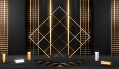 Stylish and contemporary 3D render black podium background perfect for any professional presentation, keynote or event. Its modern and sleek design adds sophistication to your product demo or show