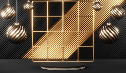 Stylish and contemporary 3D render black podium background perfect for any professional presentation, keynote or event. Its modern and sleek design adds sophistication to your product demo or show