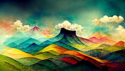 Fog over mountains. landscape panorama. Generative Ai