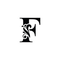 letter F . Black flower alphabet. Beautiful capital letters with shadow	
