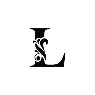 letter L . Black flower alphabet. Beautiful capital letters with shadow	
