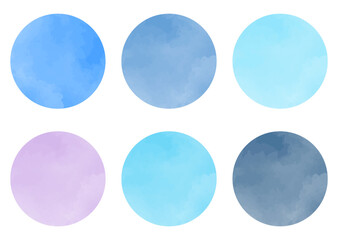 きれいで使いやすい水彩風の円　セット　青　水色