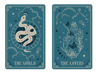 Tarot cards The World and The Lovers, Celestial Tarot Cards Basic witch tarot	 - obrazy, fototapety, plakaty