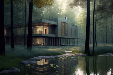 A residence in the woods. Generative AI