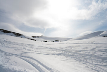 White sunny snow mountain landscapes