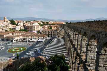 a different view of the aqueduct of Segovia, Spain