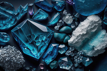 Indigo Crystal Stone mineral. Gems. crystals of minerals in their natural habitat. precious and semiprecious stone textures. seamless background with colored sparkling surfaces of valuable stones in t