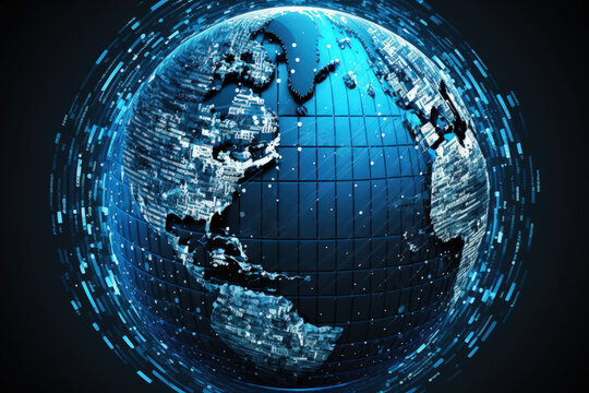 digital globe image in blue. Backdrop picture. Generative AI