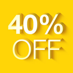 discount, set of white 3d numbers on yellow background, rendering, 40% off