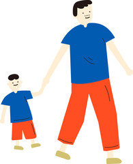 father is holding son’s hand