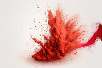 burst of abstract red powder. Red dust particles splashed up close on a white background. Generative AI