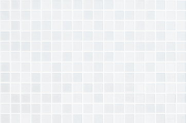 White tile wall chequered background bathroom floor texture. Ceramic wall and floor tiles mosaic background in bathroom.
