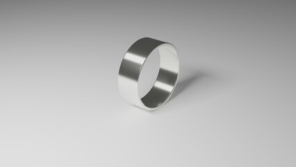Round silver ring isolated on white surface. Minimal concept. 3D render