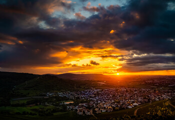sunset over weinstadt, germany