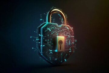 Cyber ​​Security Padlock Digital Lock in Technology Network (Generative AI)