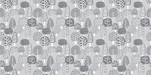 Tree illustration background. Seamless pattern.Vector. 木のイラストパターン
