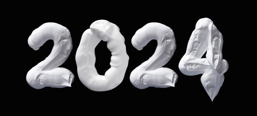 2024 made of shaving foam numbers on black background