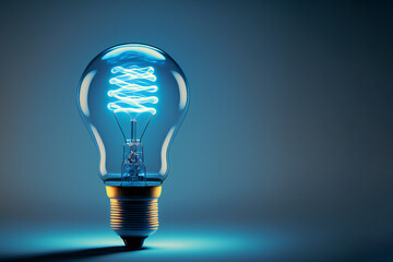 Energy saving, simple light bulb on a blue background,ai generated