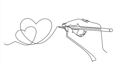 Continuous one line drawing of hand drawing hearts. Concept of birthday, valentine's day. 