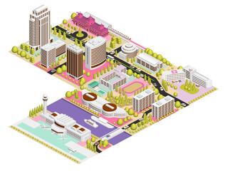 ブロックのように組み合わせれば大きな都市になる街並みイラスト「ブロックタウンB」
バリエーションあり