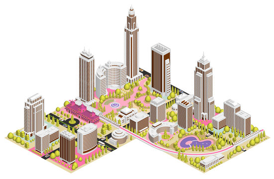 ブロックのように組み合わせれば大きな都市になる街並みイラスト「ブロックタウンB」
バリエーションあり