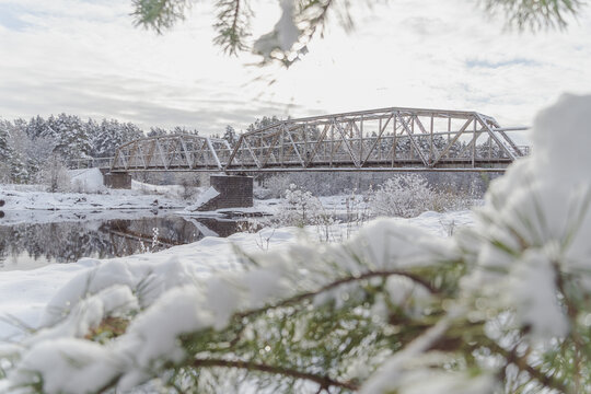 Valmiera bridge "Dzelzitis" in winter time.