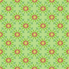 Abstract diagonal flowers on green square seamless