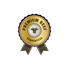 Premium Beef Seal or Premium Beef Guaranteed Label Vector Isolated on White Background. Premium beef labels, badges and design elements. Premium Beef Seal Isolated. Elegant logo.