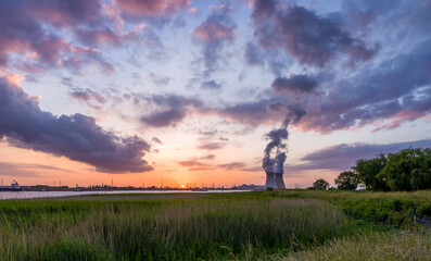 Electricity plant at sunset