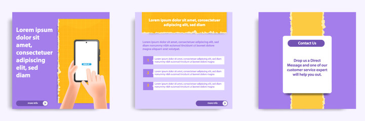 Social media carousel post banner layout for tips, did you know, podcast, motivation, self-development, product, service knowledge template. Torn paper design element and texture