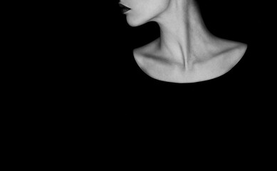 black and white portrait of a woman - lips profile