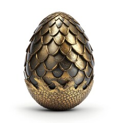 Dragon Egg Isolated, Black and Gold Scaled Fantasy Eggs, Dinosaur Fossil, Dragon Egg Generative AI Illustration
