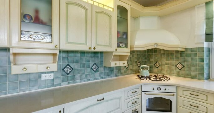 loop panoramic view in interior of kitchen in homestead 