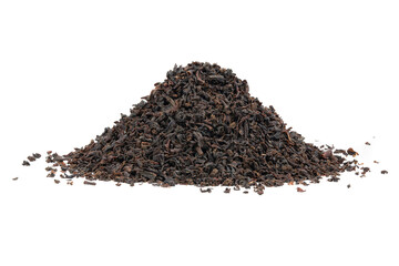 Dry black tea leaves  isolated on white background. Black Ceylon tea.