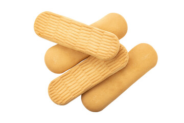 Crackers. Delicious baby wheat cookies on an isolated white background. Fresh confectionery biscuit.