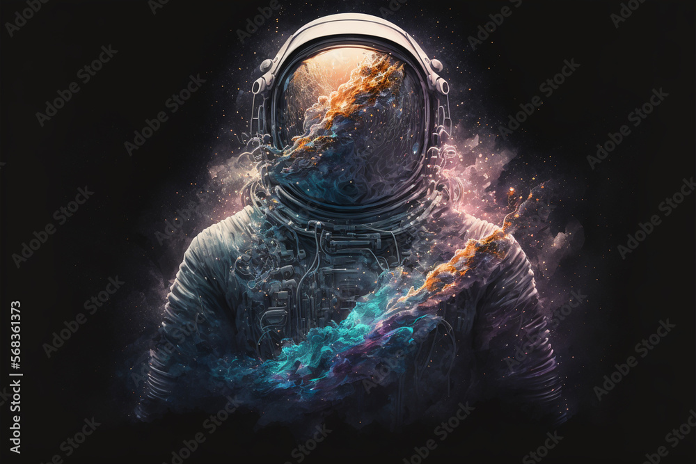 Wall mural an astronaut with a galaxy inside him, created by a neural network, generative ai technology
