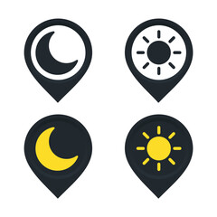 Pin pointer day night.  Moon sun location. Illustration vector